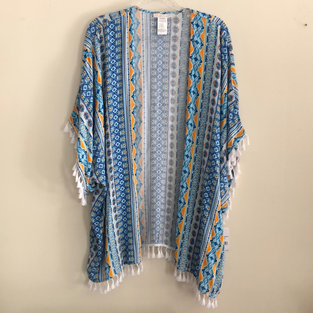 La Blanca Blue Patterned Fringe Cover-Up
